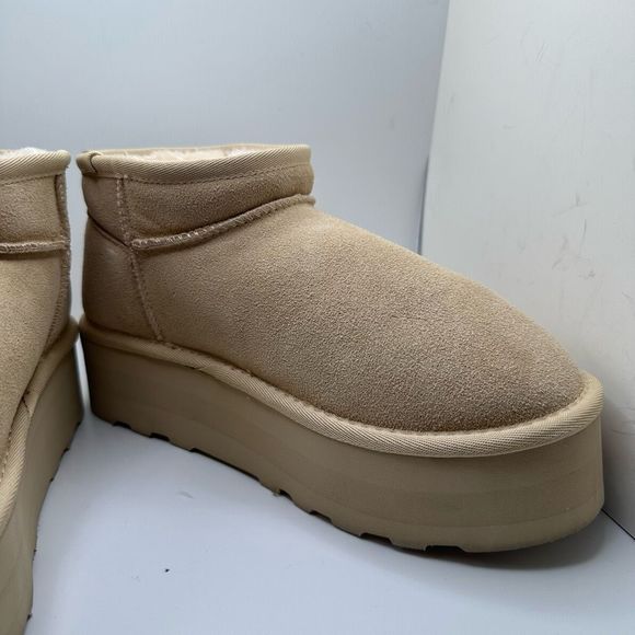 CUSHIONAIRE Women's Genuine Suede pull platform boot +Memory Foam 8.5 SAND - Picture 6 of 7